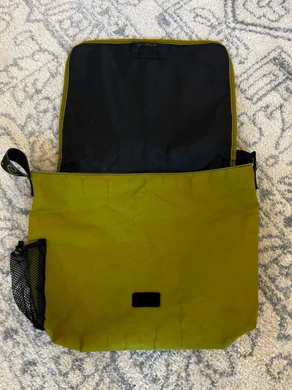 Vintage Kermit Green Messenger Bag with Peace-Print Strap